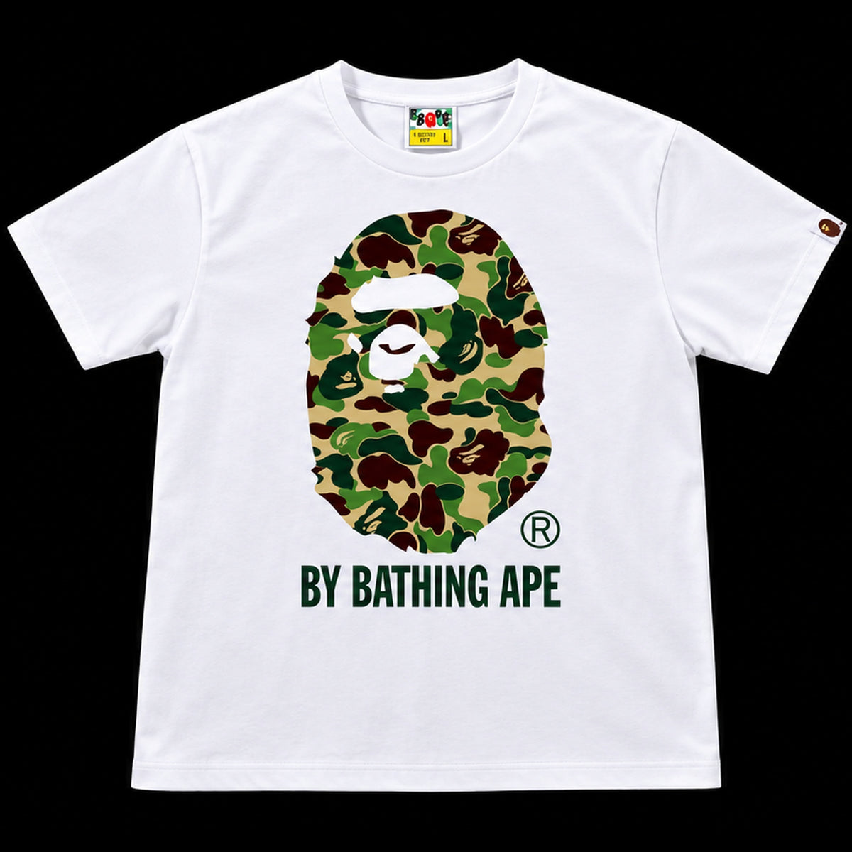 BAPE T-SHIRTS - WHITE/ARMY GREEN
